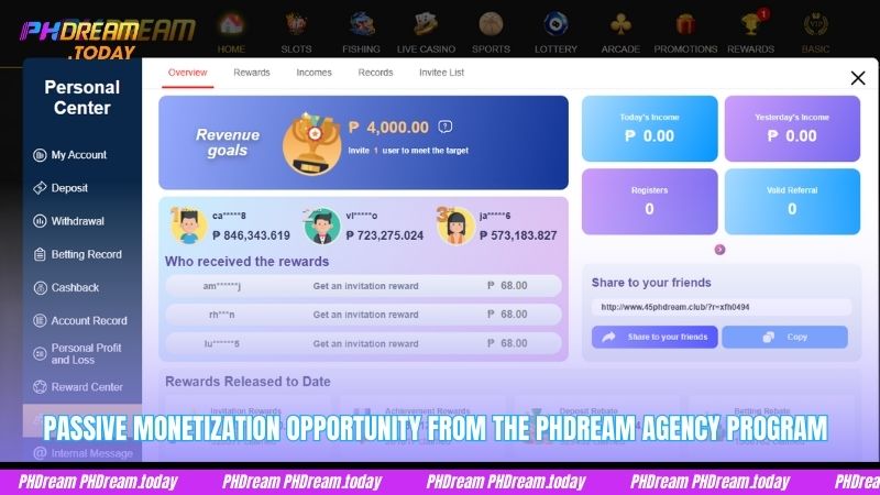 Passive monetization opportunity from the PHDream agency program
