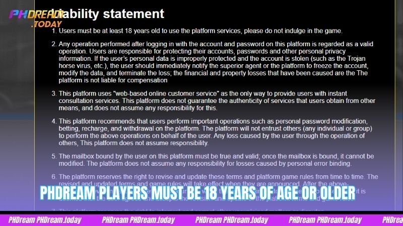 PHDream players must be 18 years of age or older