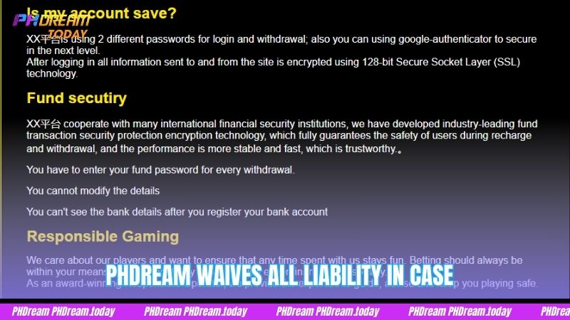 PHDream waives all liability in case